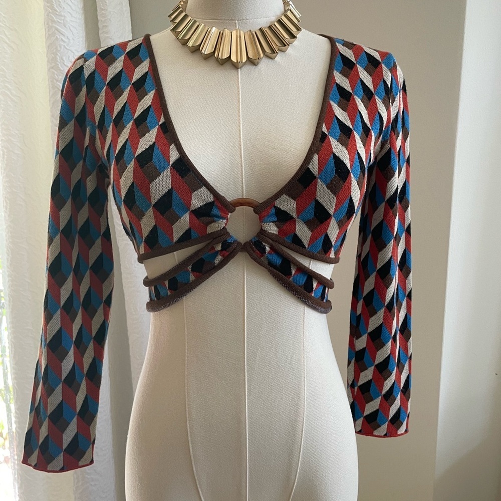 Ronny Kobo Geometric Patterned Crop Top XS Clubbing Revolve EUC - Picture 3 of 8